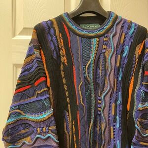 Vintage Tundra Men's Large Textured Sweater 3D Coogi Style Hip Hop Canada 90's